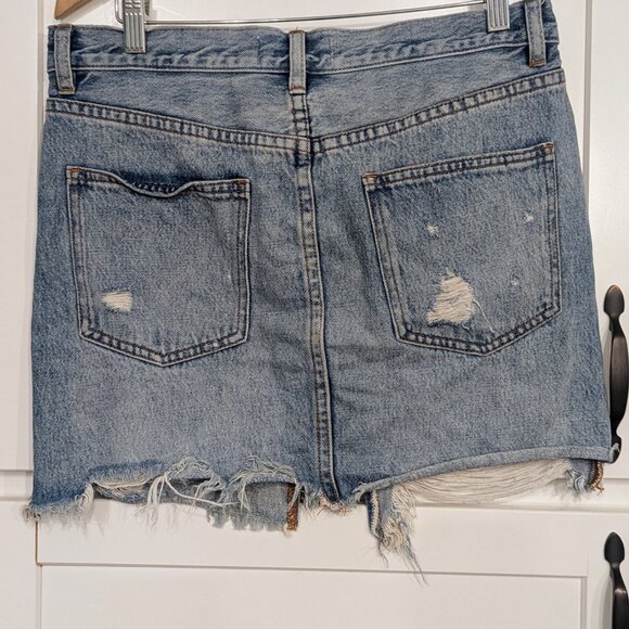 We The Free Free People Denim Front Slit Skirt Sz 27 Distressed Raw Hem Cotton S - Picture 2 of 6